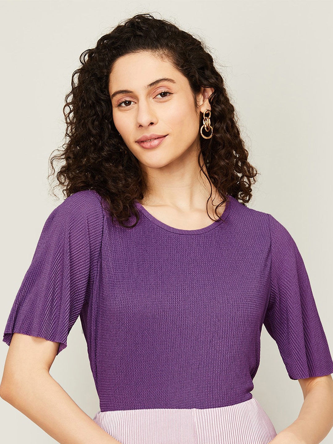 

CODE by Lifestyle Round Neck Bell Sleeves Top, Purple