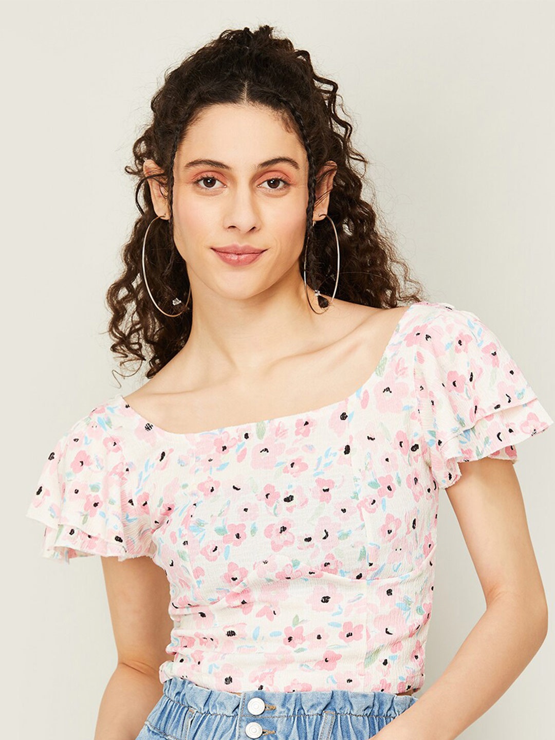 

Ginger by Lifestyle Square Neck Floral Print Crop Top, Pink