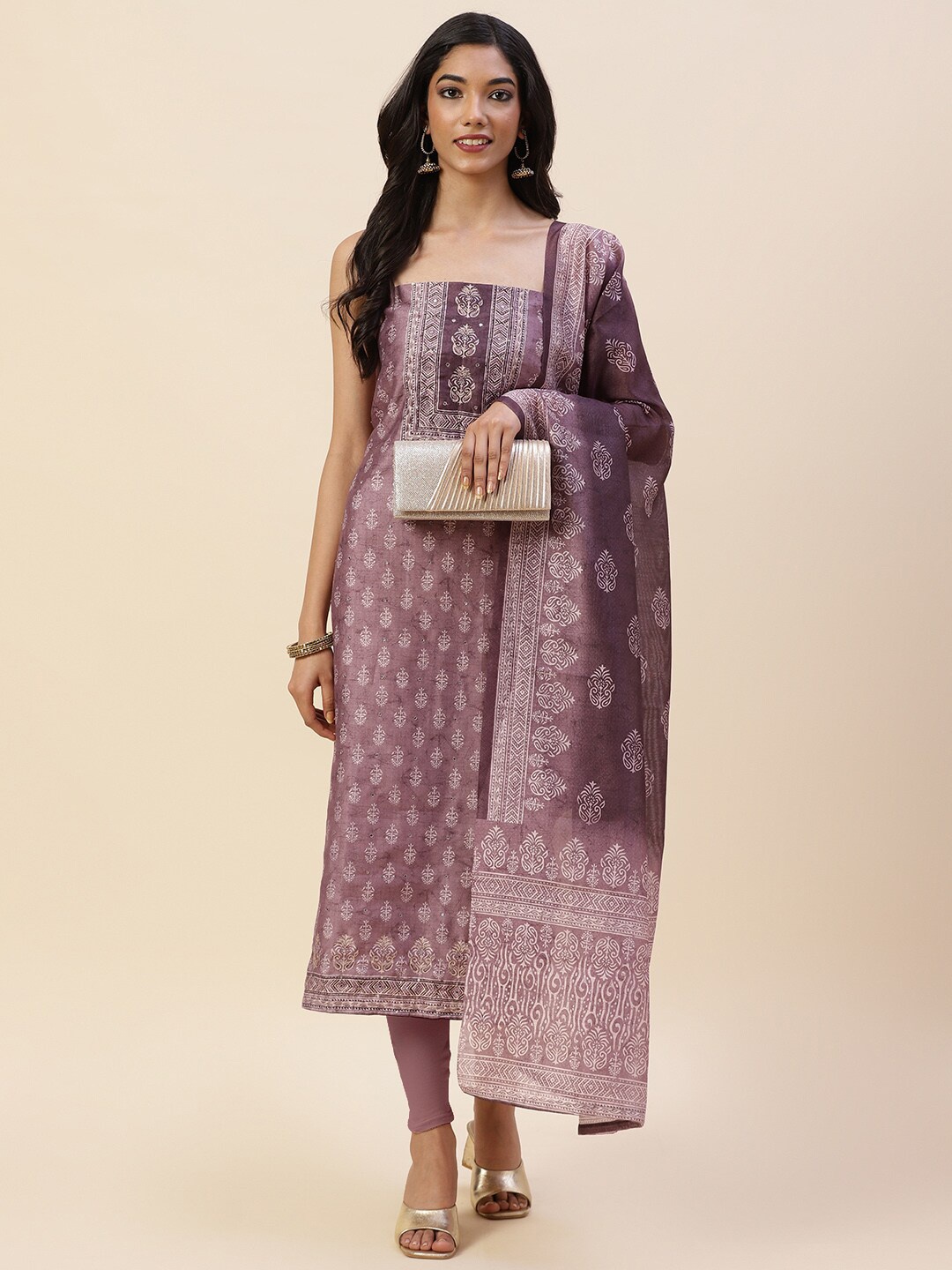 

Meena Bazaar Printed Pure Cotton Unstitched Dress Material, Purple