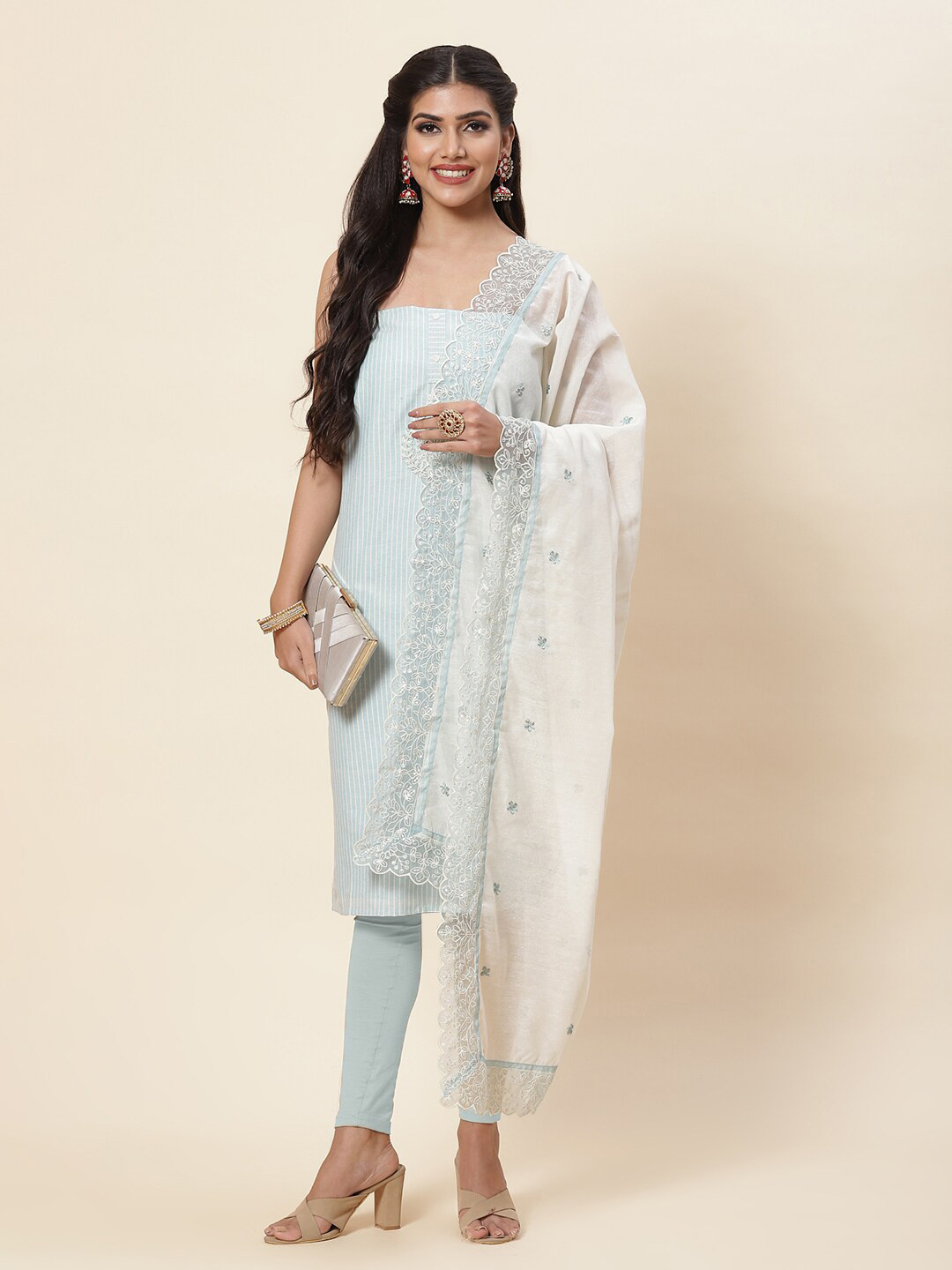 

Meena Bazaar Blue & White Pure Cotton Unstitched Dress Material