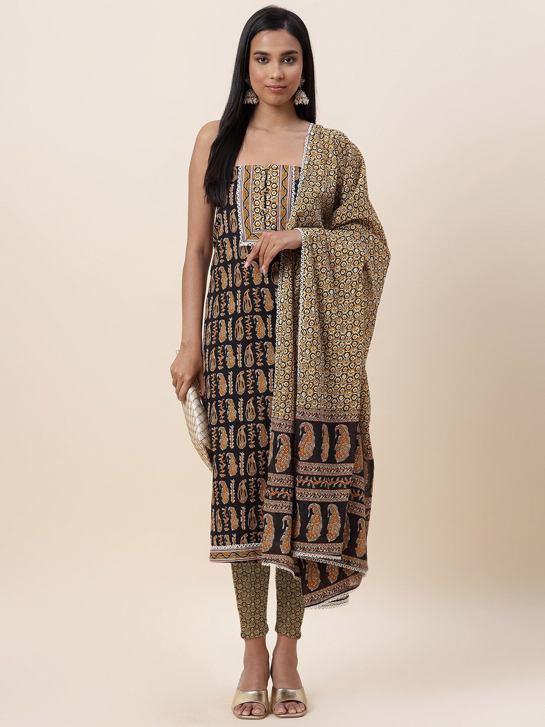

Meena Bazaar Black & Black Printed Pure Cotton Unstitched Dress Material