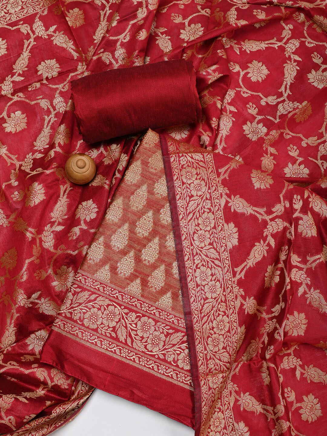 

Meena Bazaar Woven Design Pure Silk Zari Unstitched Dress Material, Maroon