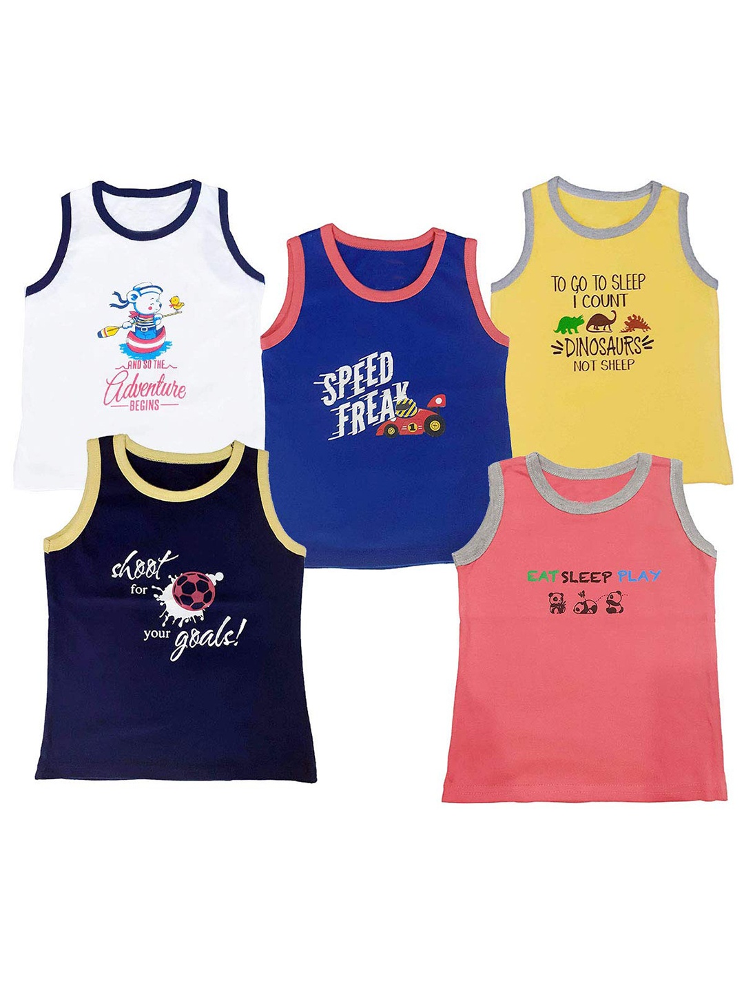 EIO Kids Pack Of 5 Typography Printed Cotton T-Shirt, Navy blue