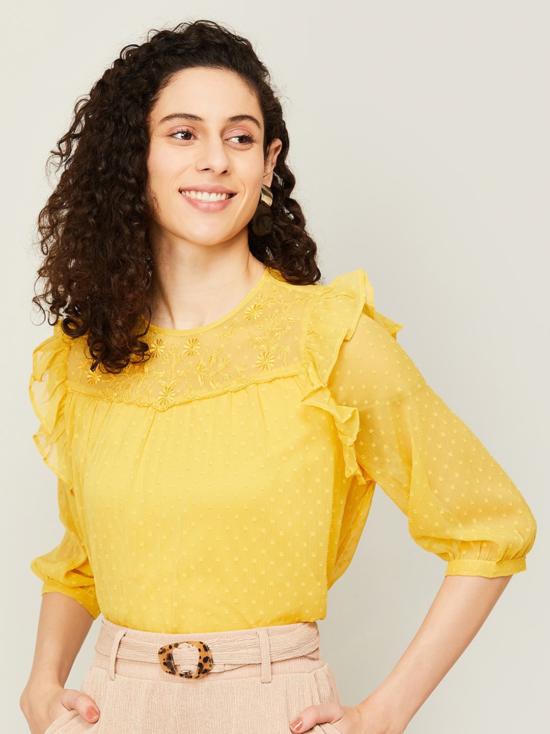 

Fame Forever by Lifestyle Self Design Puff Sleeves Top, Yellow