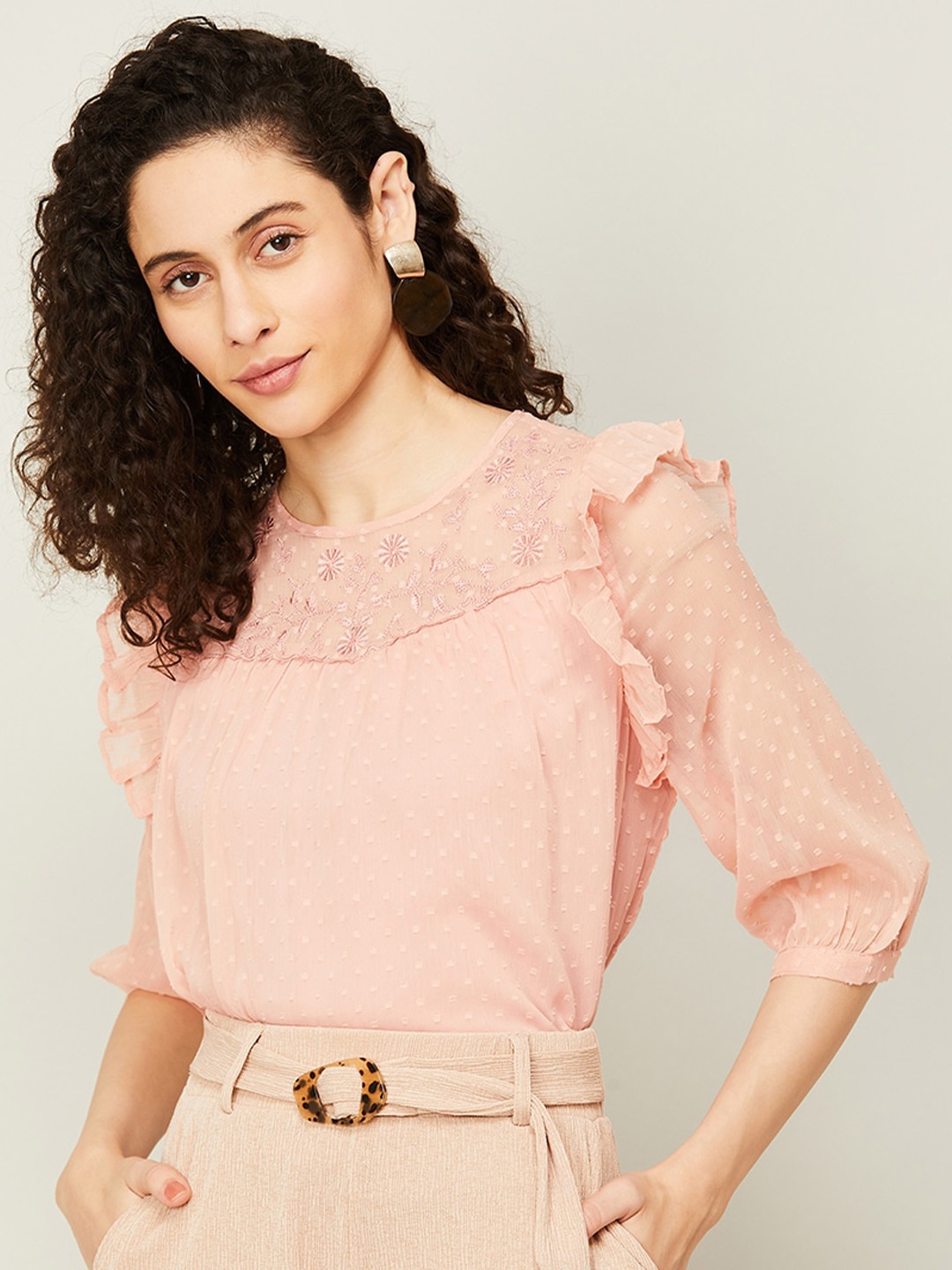

Fame Forever by Lifestyle Self Design Puff Sleeves Top, Peach