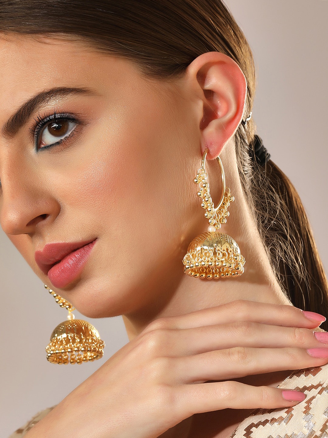 

Rubans Gold-Plated Classic Ethnic Hoop Jhumka Earrings