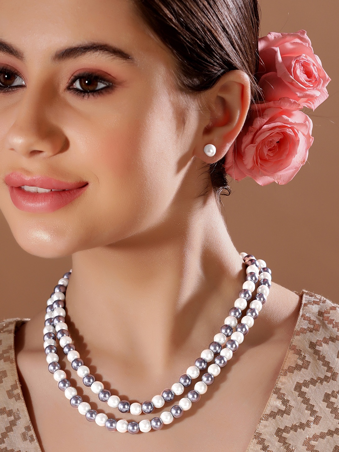 

Rubans Brass-Plated Beaded Jewellery Set, White