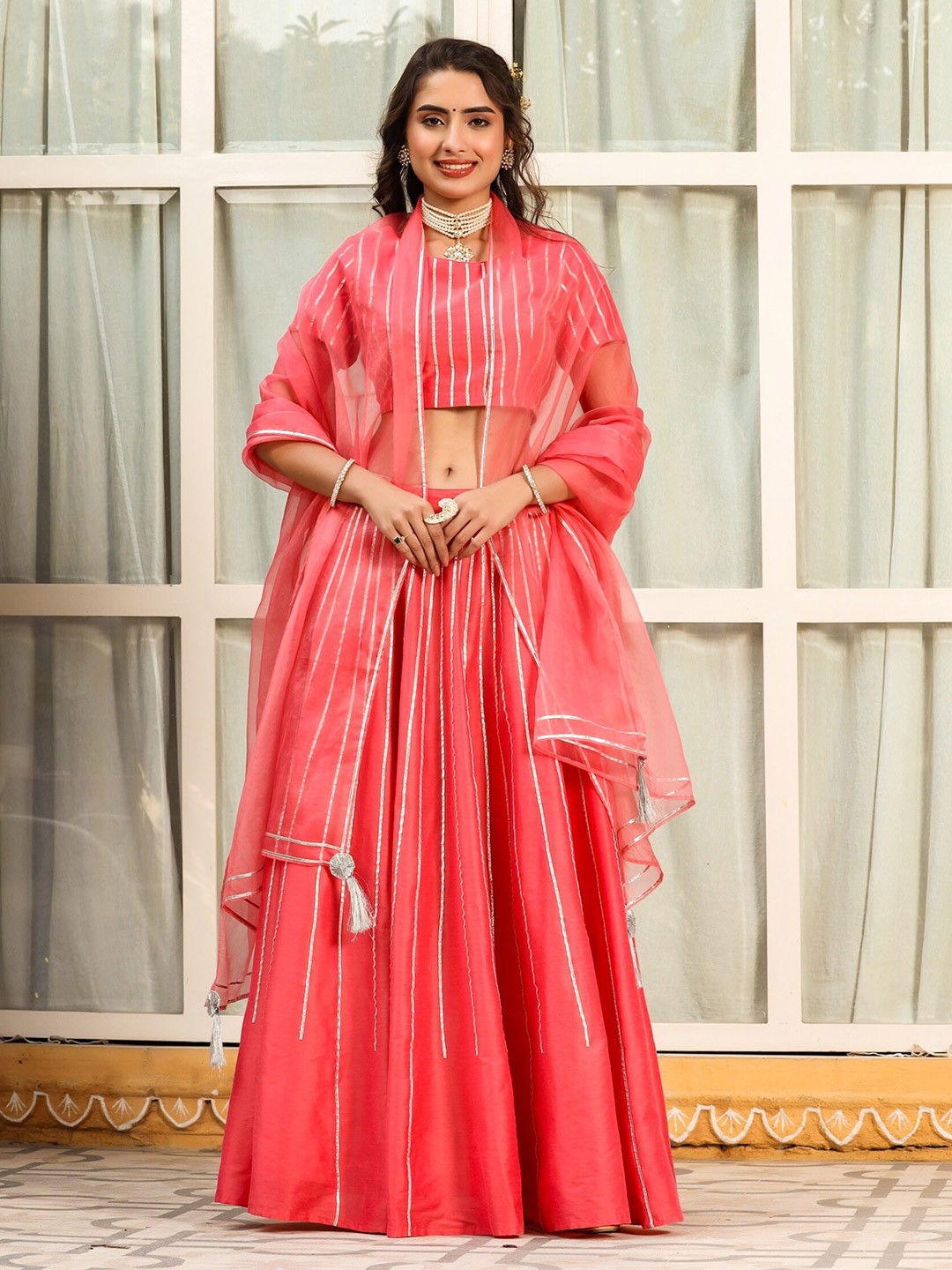 

mirari Embellished Ready to Wear Lehenga & Blouse With Dupatta, Peach