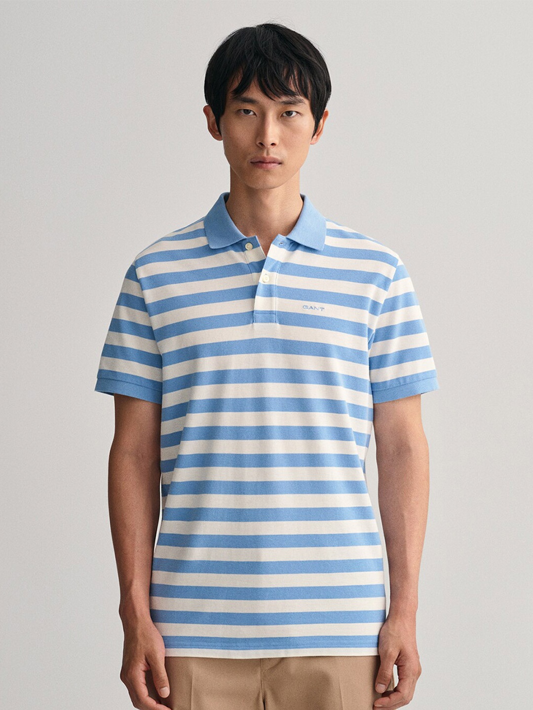 

GANT Men Blue Striped Polo Collar T-shirt