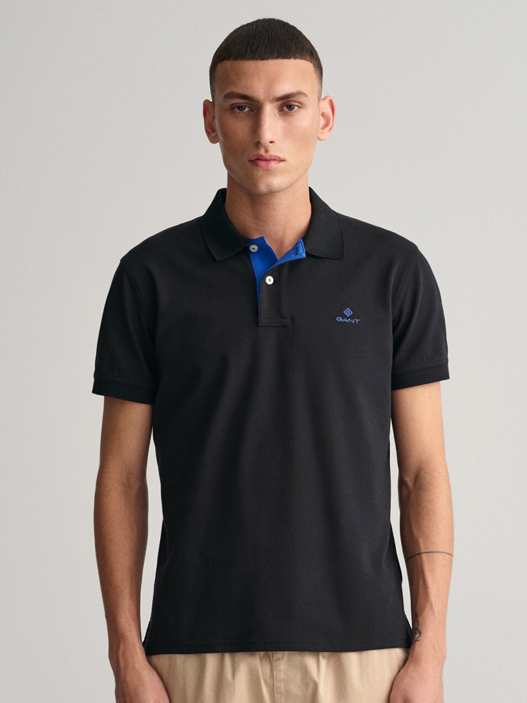 

GANT Men Black Polo Collar Slim Fit T-shirt