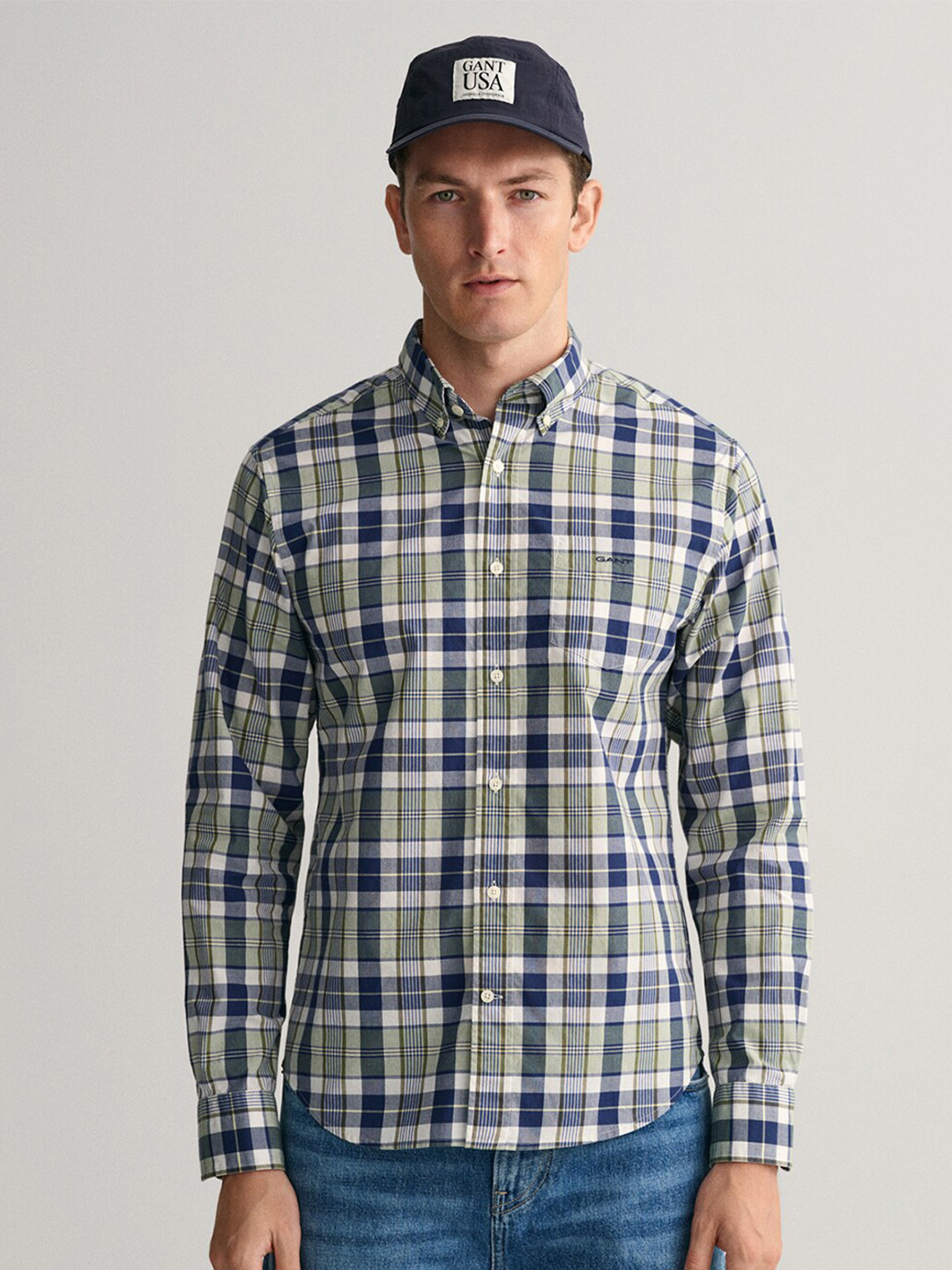 

GANT Men Classic Checked Cotton Casual Shirt, Green