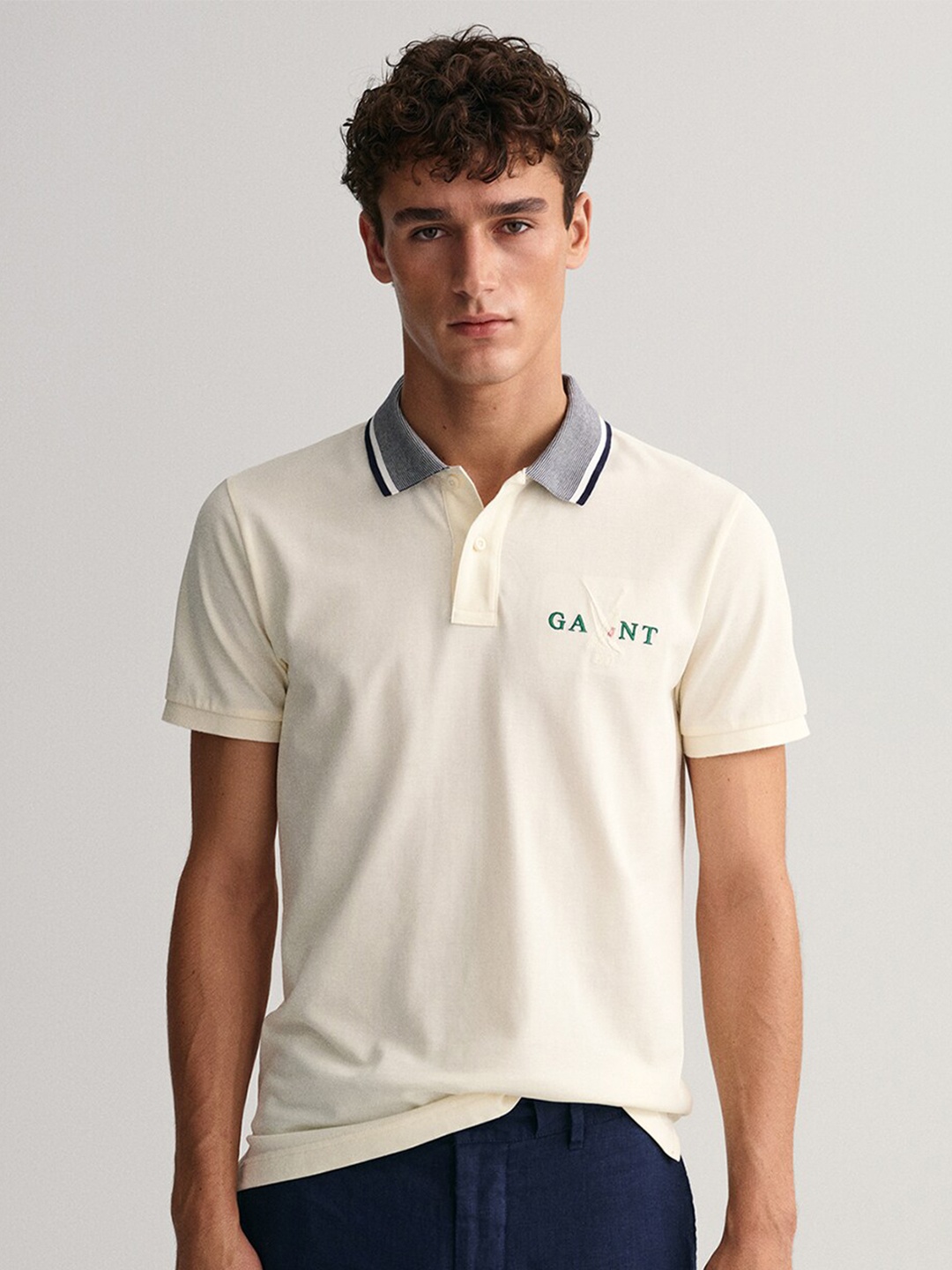 

GANT Men Cotton Polo Collar T-shirt, Cream