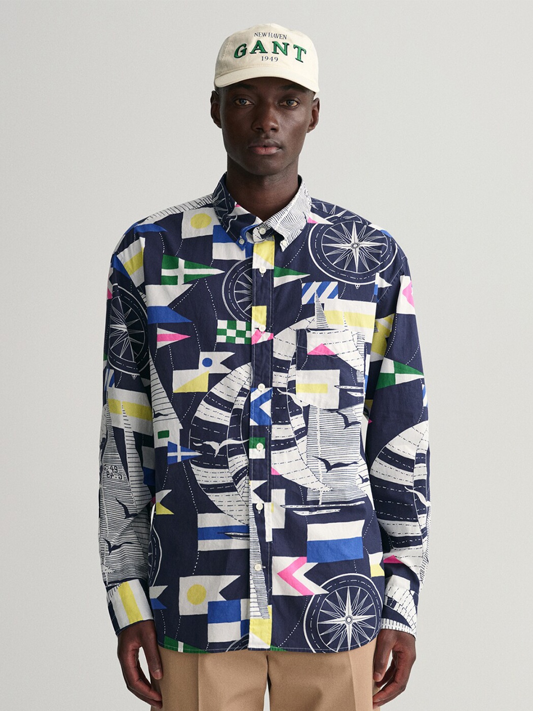 

GANT Men Relaxed Fit Classic Print Casual Shirt, Blue