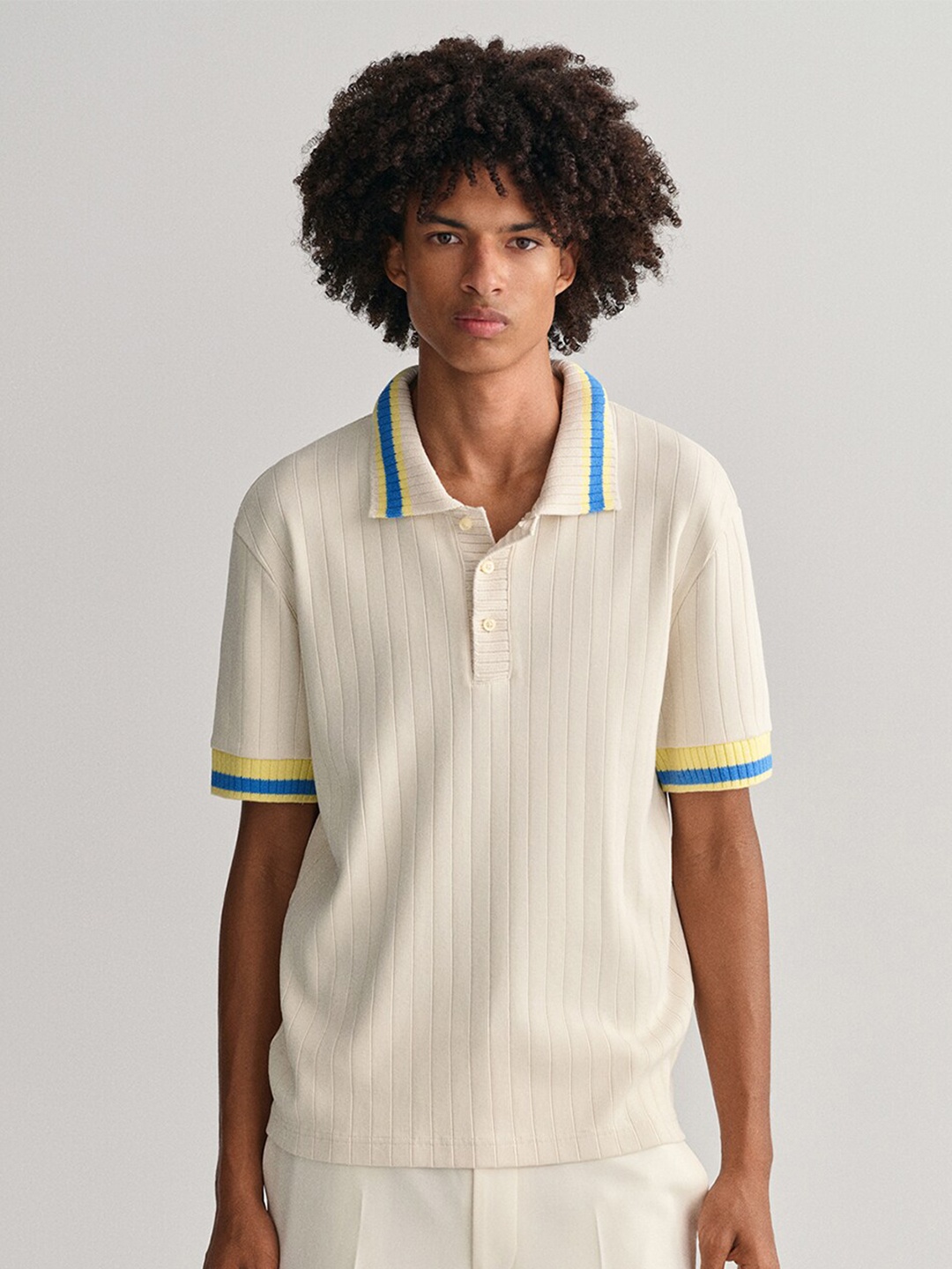 

GANT Relaxed Fit Structured Knit Polo T-shirt, Cream