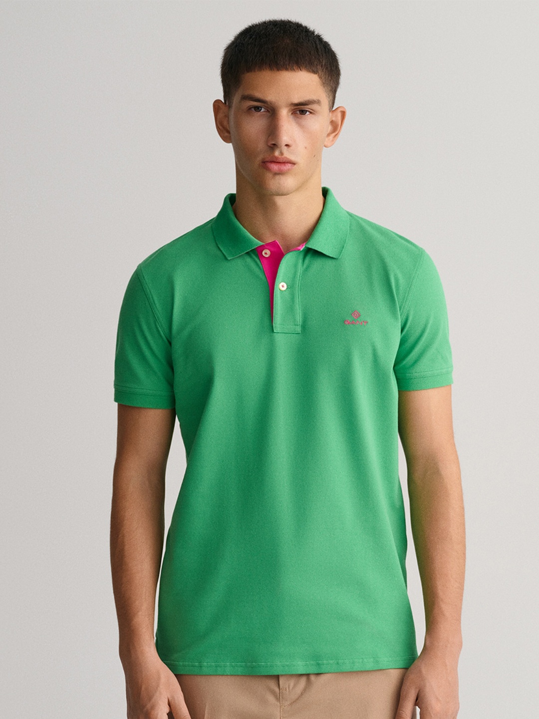 

GANT Men Green Polo Collar Slim Fit T-shirt