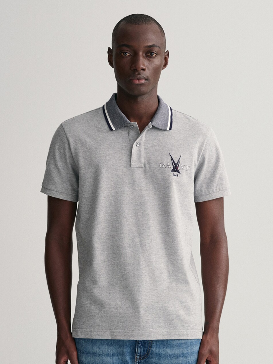 

GANT Men Grey Polo Collar T-shirt