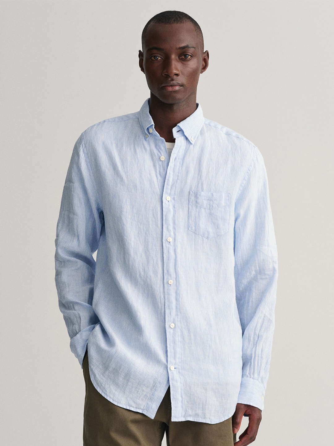 

GANT Men Classic Striped Linen Casual Shirt, Blue