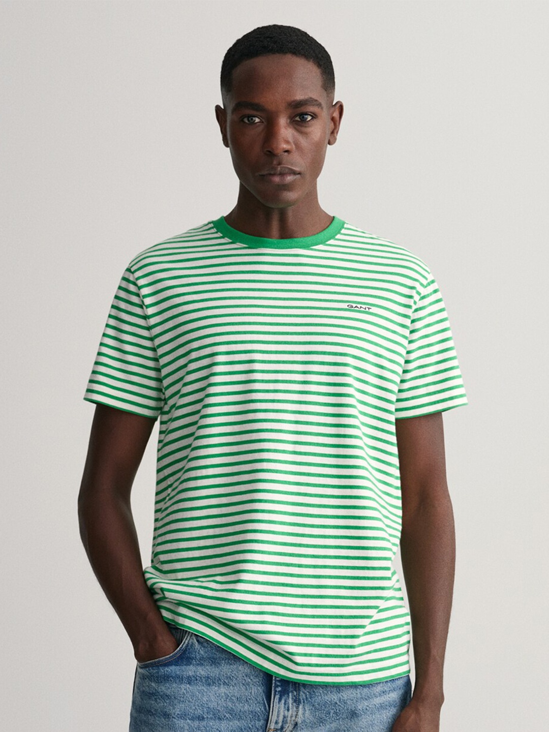 

GANT Men Striped Cotton T-shirt, Green