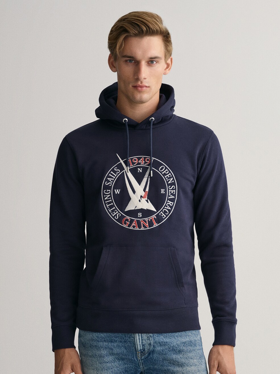 

GANT Men Printed Cotton Hooded Sweatshirt, Blue