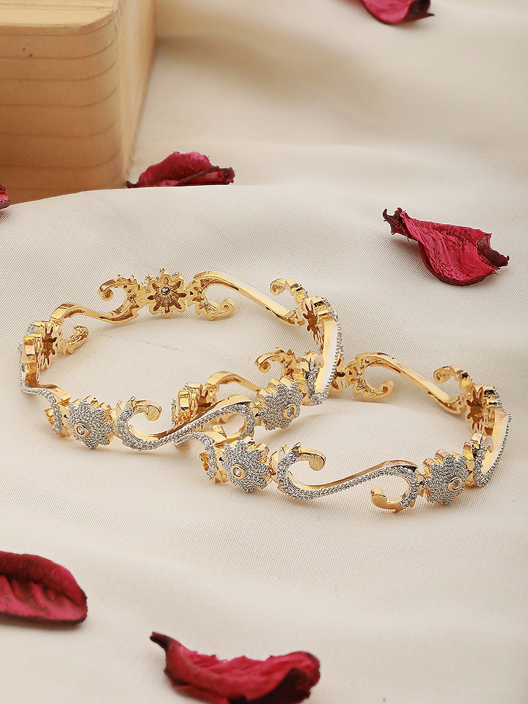 

Saraf RS Jewellery Set of 2 Gold-Plated AD Studded Bangles