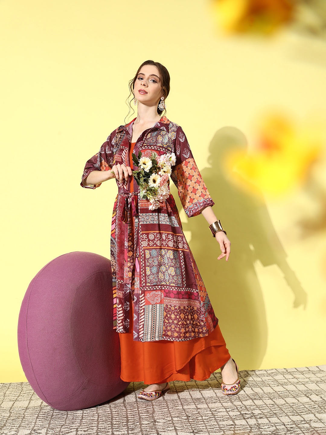 

InWeave Printed Rust Kurta with Palazzos