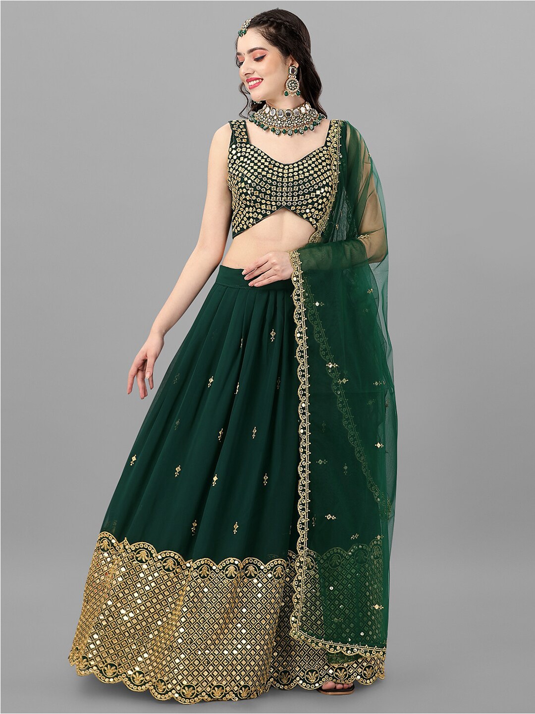 

Angroop Embroidered Semi-Stitched Lehenga & Unstitched Blouse With Dupatta, Green