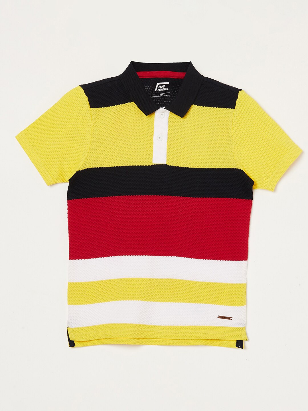 

Fame Forever by Lifestyle Boys Multicoloured Striped Polo Collar Pure Cotton T-shirt, Multi