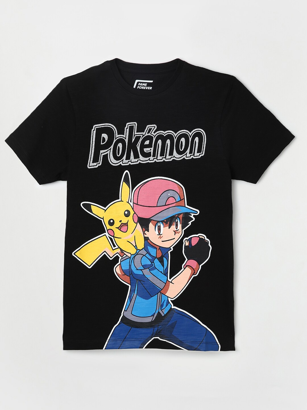 

Fame Forever by Lifestyle Boys Black Pokemon Printed Pure Cotton Applique T-shirt