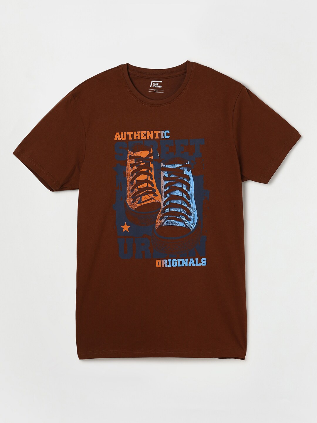 

Fame Forever by Lifestyle Boys Brown Typography Printed Pure Cotton T-shirt