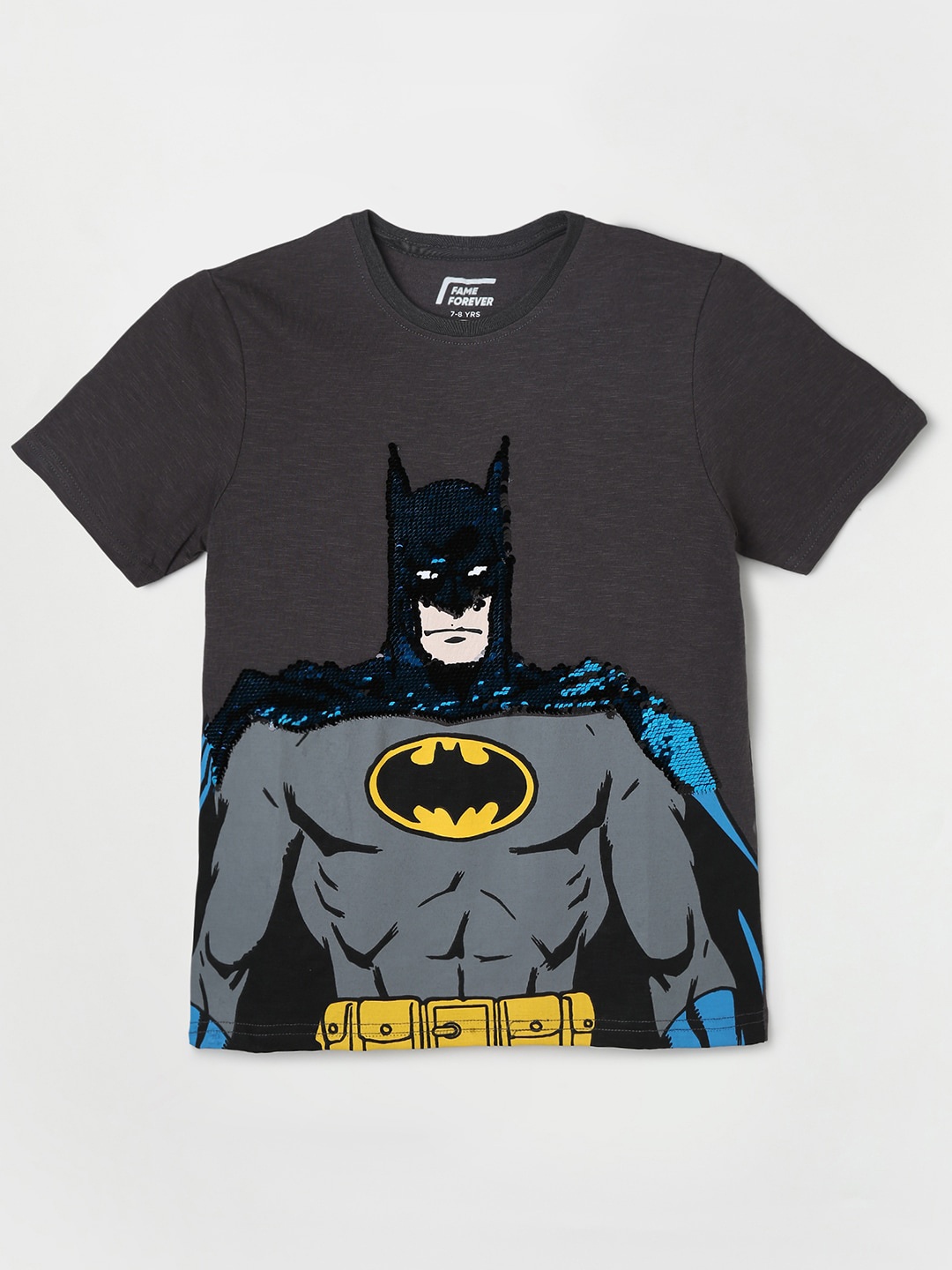 

Fame Forever by Lifestyle Boys Batman Printed Pure Cotton Applique T-shirt, Grey