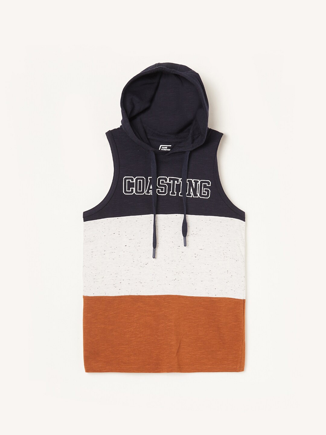 

Fame Forever by Lifestyle Boys Colourblocked Hooded Sleeveless Cotton T-shirt, Navy blue