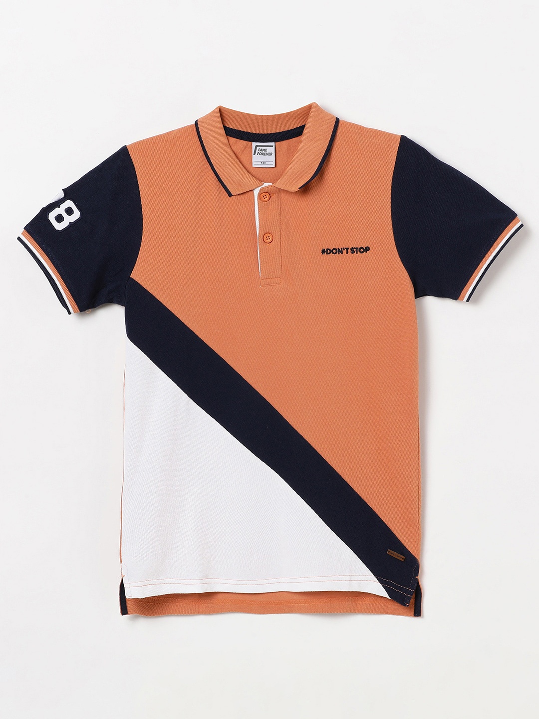 

Fame Forever by Lifestyle Boys Colourblocked Polo Collar Pure Cotton T-shirt, Brown