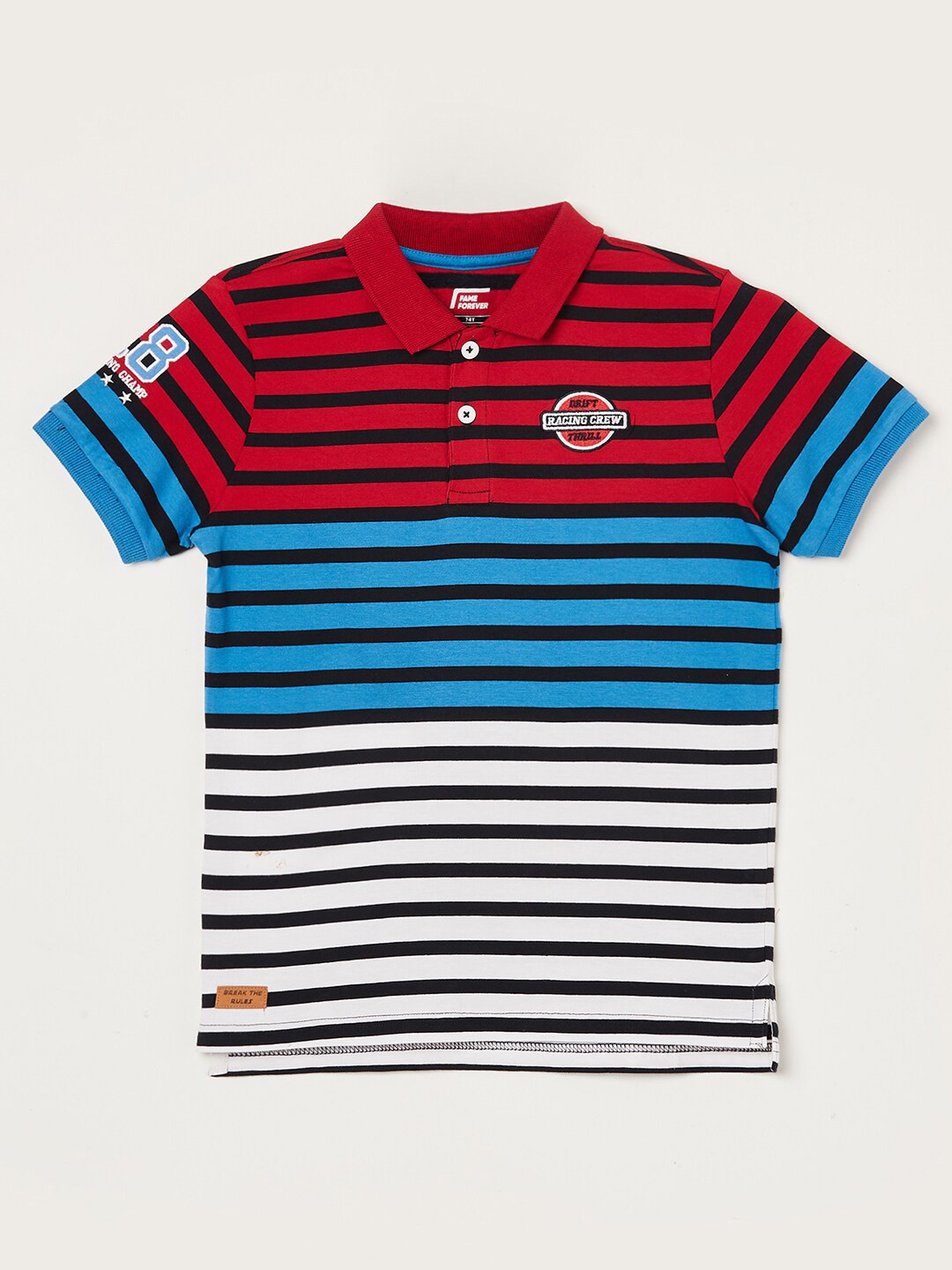 

Fame Forever by Lifestyle Boys Striped Polo Collar Pure Cotton T-shirt, White