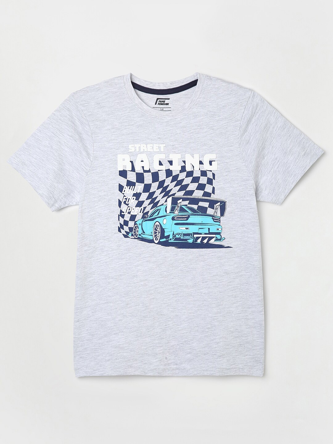 

Fame Forever by Lifestyle Boys Graphic Printed Pure Cotton T-shirt, Grey melange