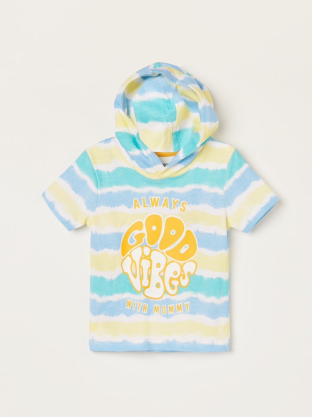 

Juniors by Lifestyle Boys Multicoloured Striped Extended Sleeves Pure Cotton Applique T-shirt, Multi