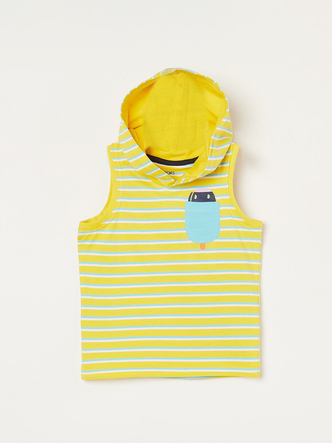 

Juniors by Lifestyle Boys Striped Hooded Sleeveless Pure Cotton T-shirt, Yellow
