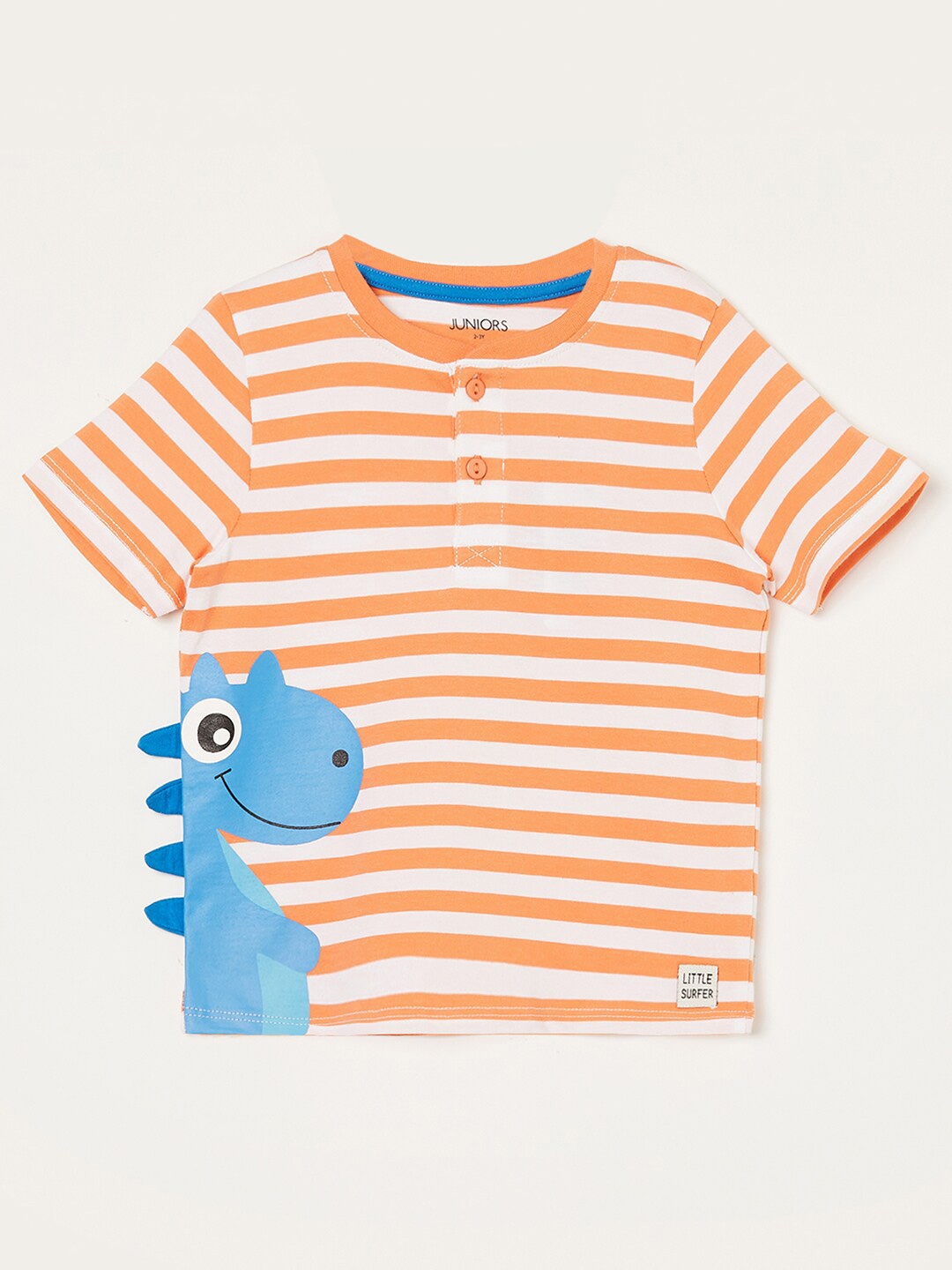 

Juniors by Lifestyle Boys Coral Striped Henley Neck Pure Cotton T-shirt