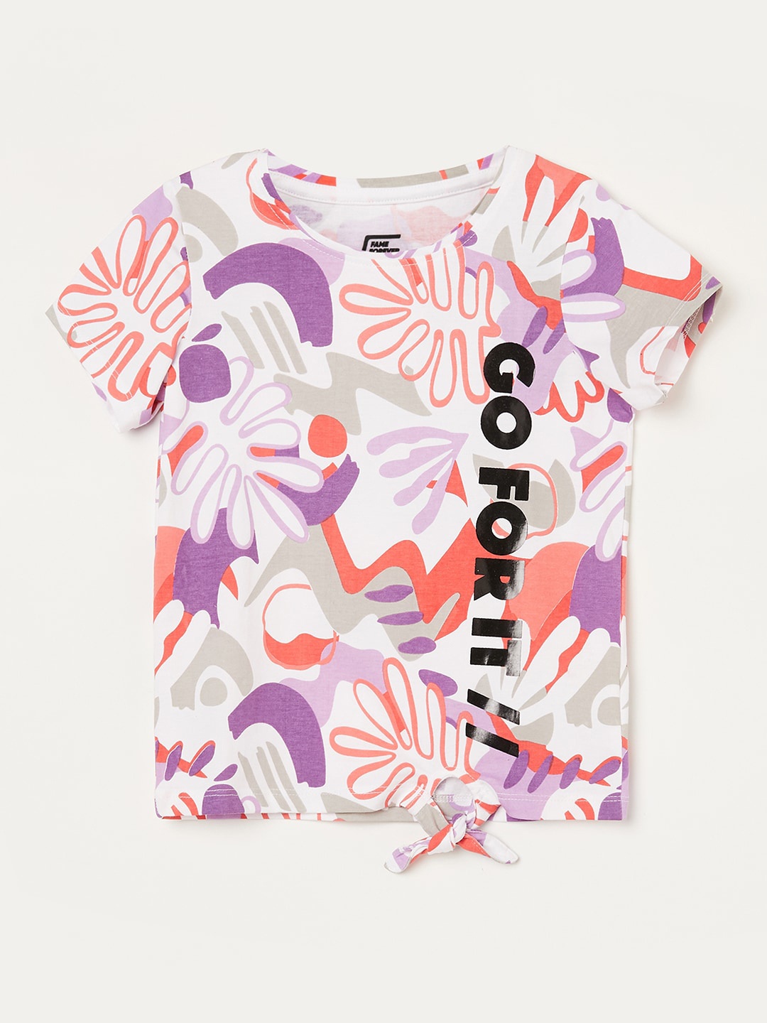 

Fame Forever by Lifestyle Girls White Printed Pure Cotton Applique T-shirt