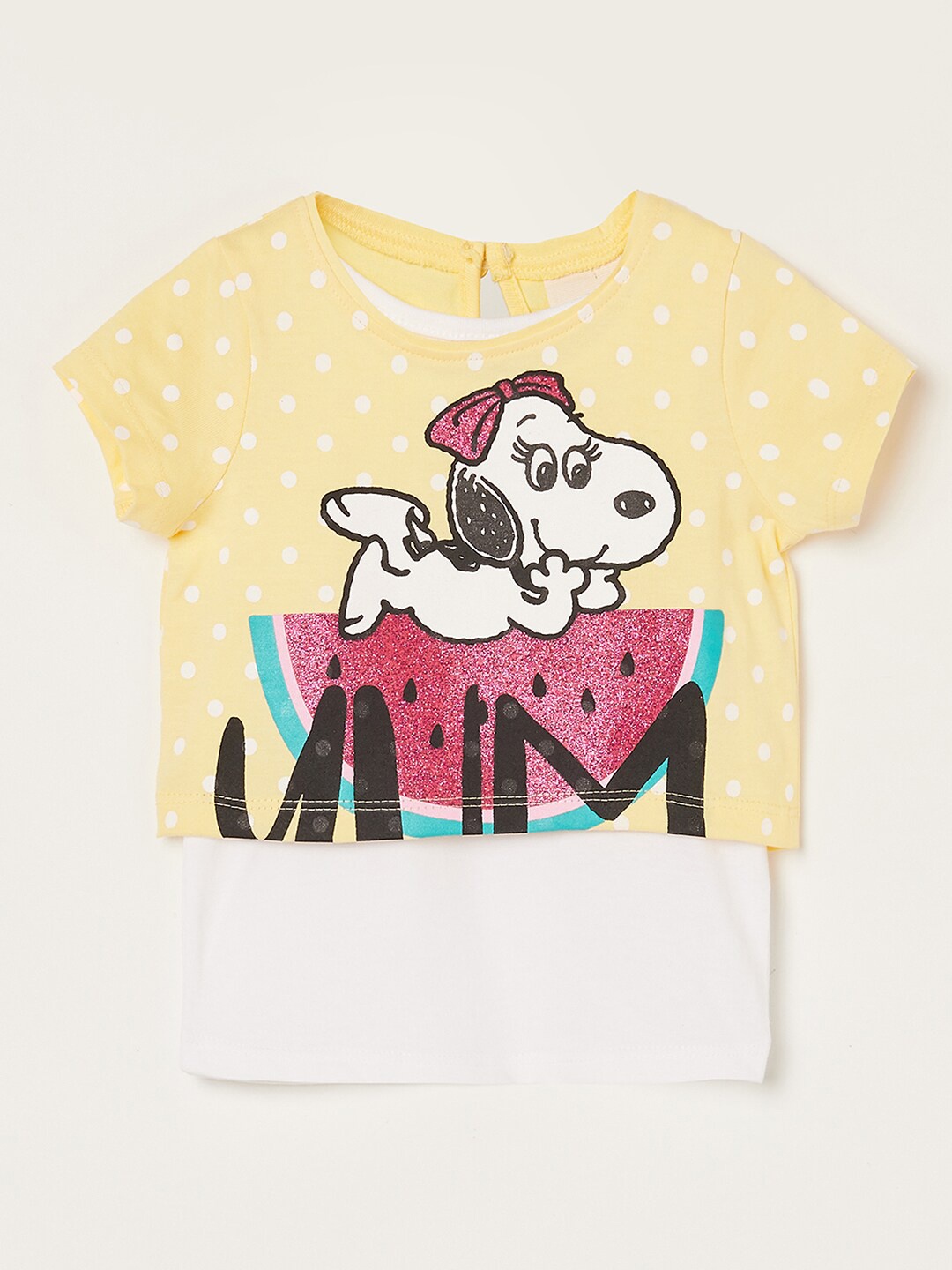 

Juniors by Lifestyle Girls Snoopy Printed Extended Sleeves Pure Cotton Applique T-shirt, Yellow