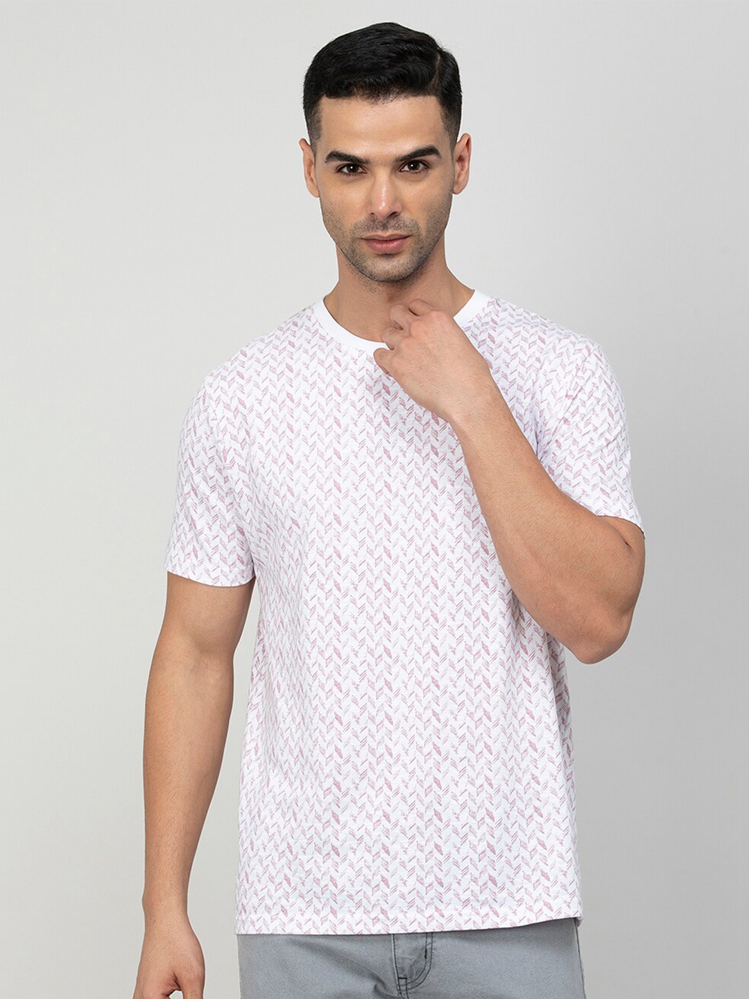 

Melange by Lifestyle Men Pink Printed Polo Collar T-shirt