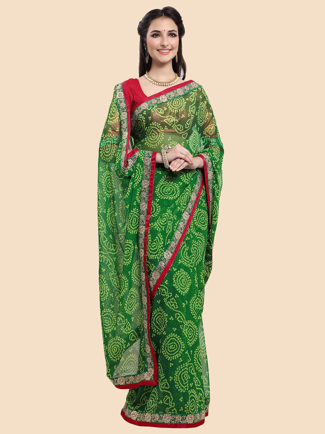 

Kasak Bandhani Printed Saree, Green