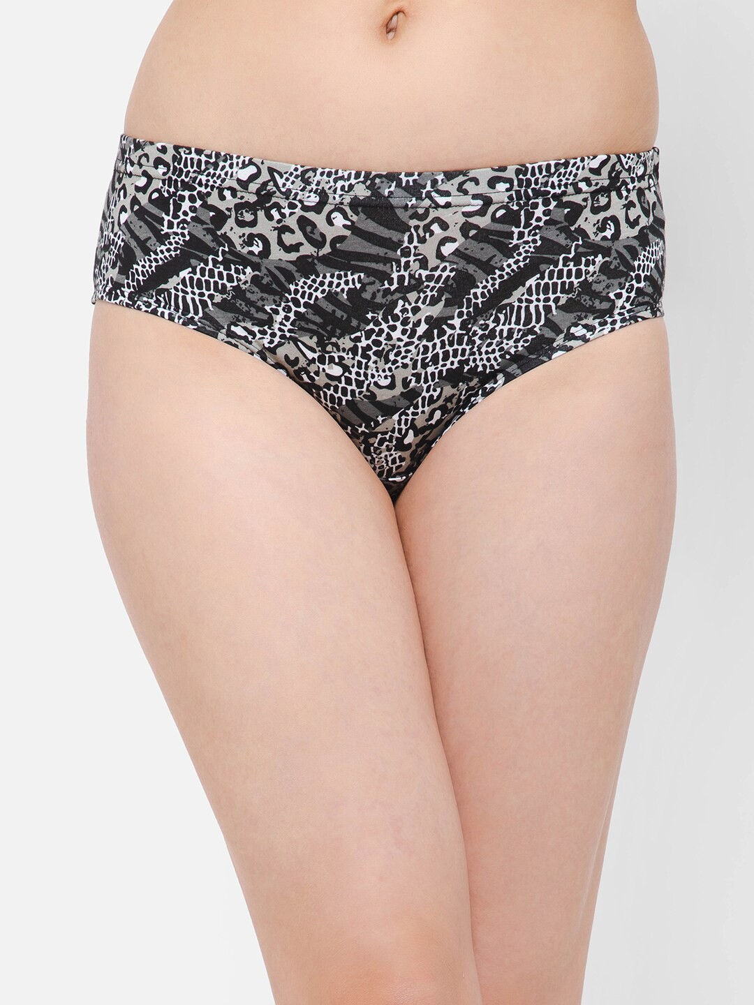 

Clovia Women Mid Waist Animal Print Pure Cotton Hipster Briefs PN2855K13S, Black
