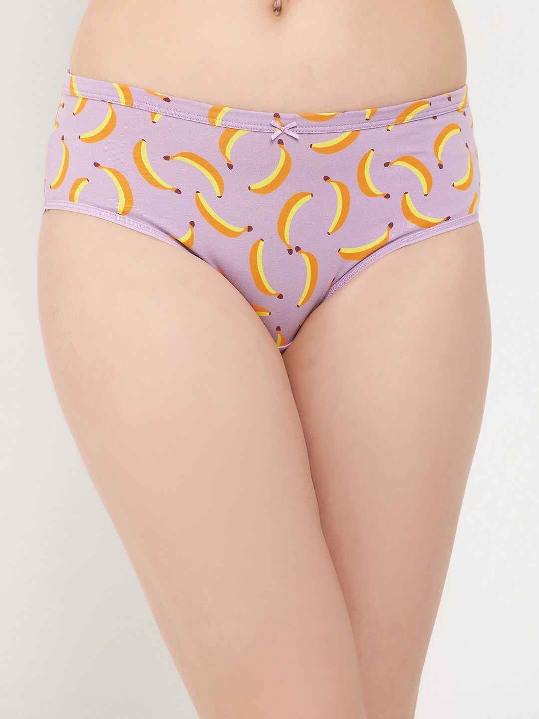 

Clovia Women Mid Waist Banana Printed Anti Microbial Hipster Briefs PN3515P12S, Purple