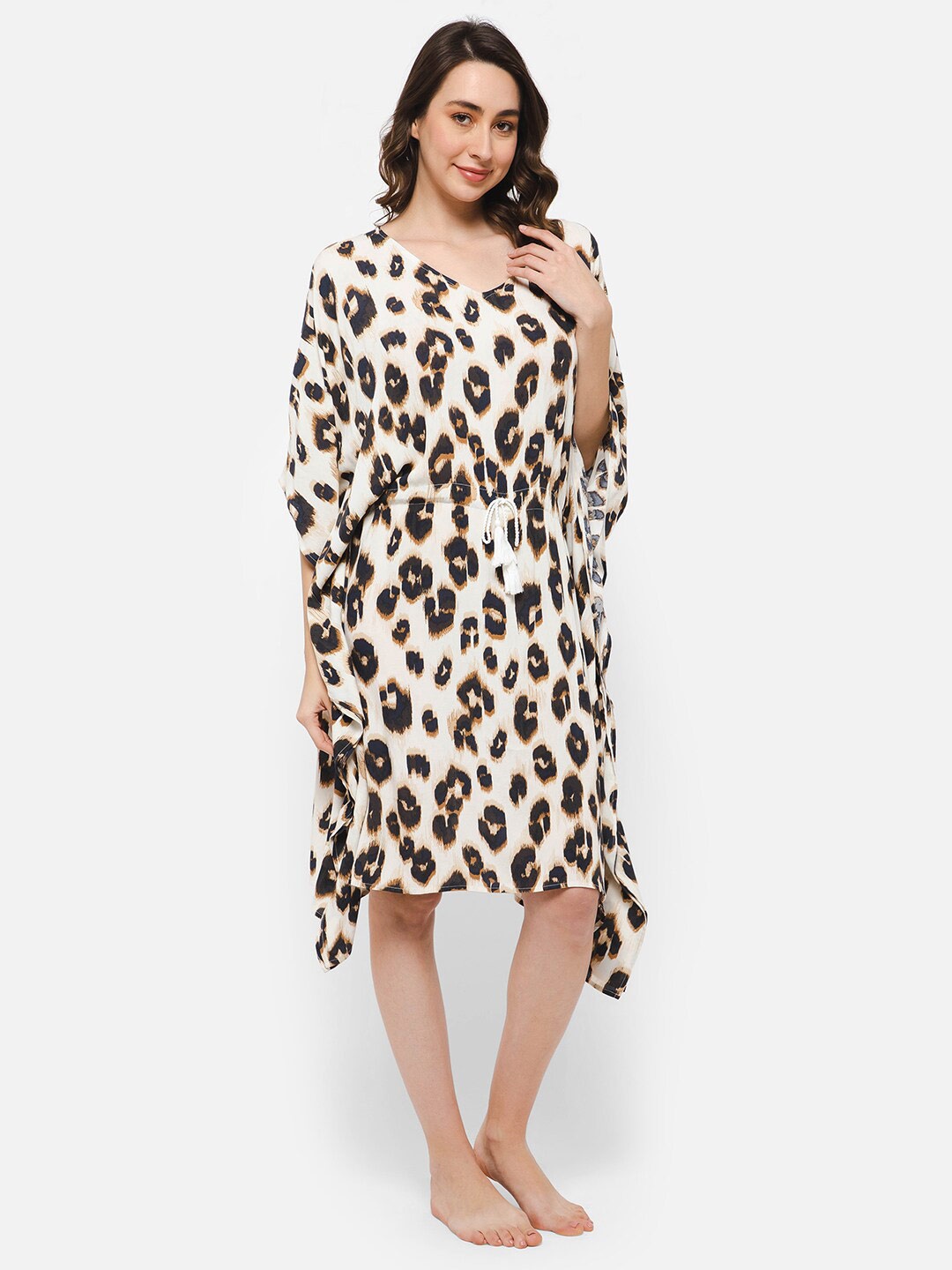 

Clovia Animal Printed Kaftan Nightdress, White