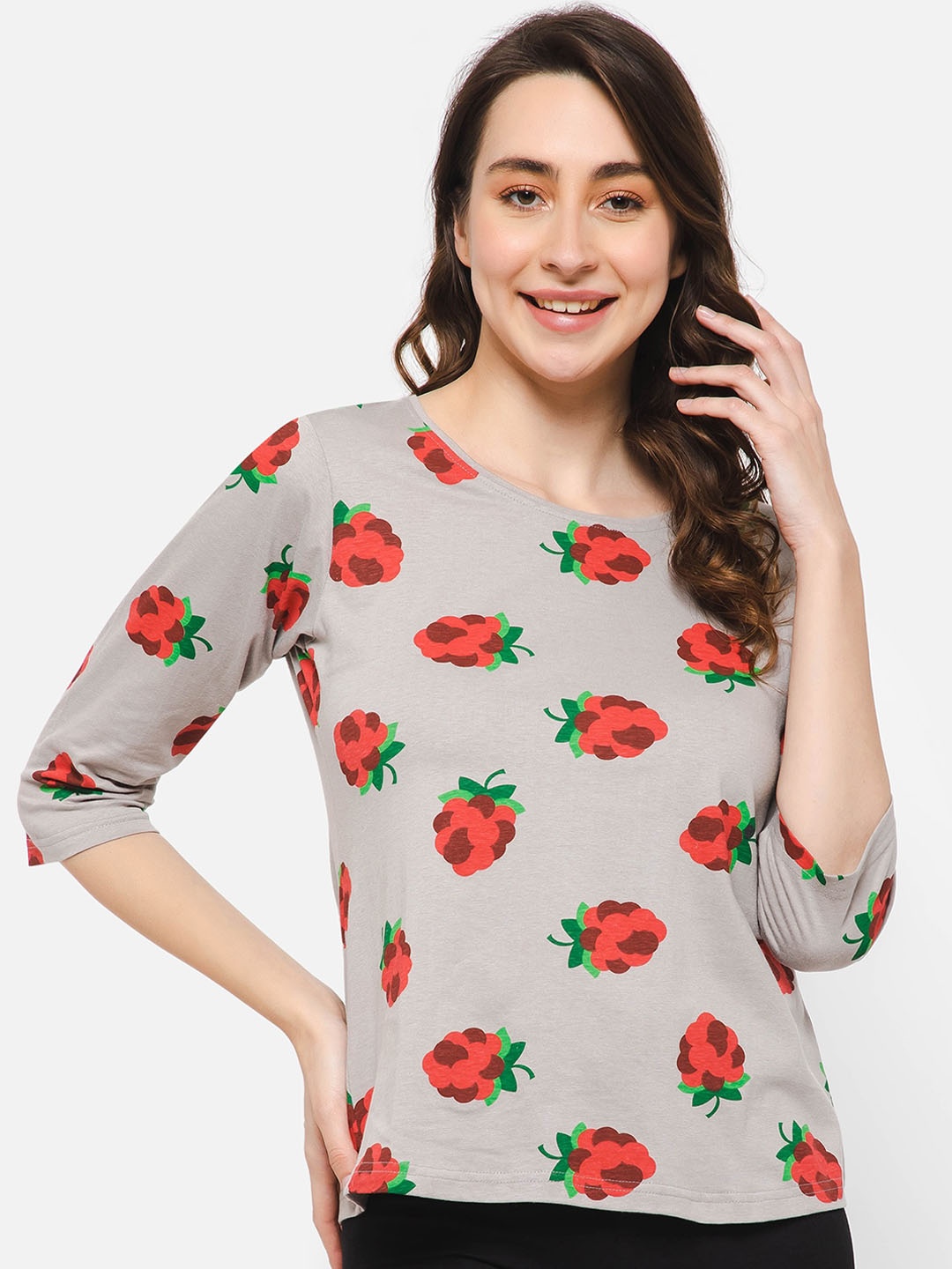 

Clovia Conversational Printed Pure Cotton Lounge T-shirts, Grey