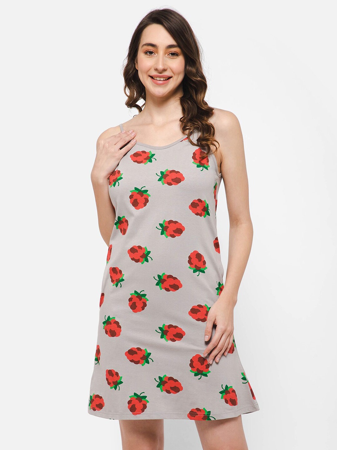 

Clovia Conversational Printed Cotton Nightdress, Grey