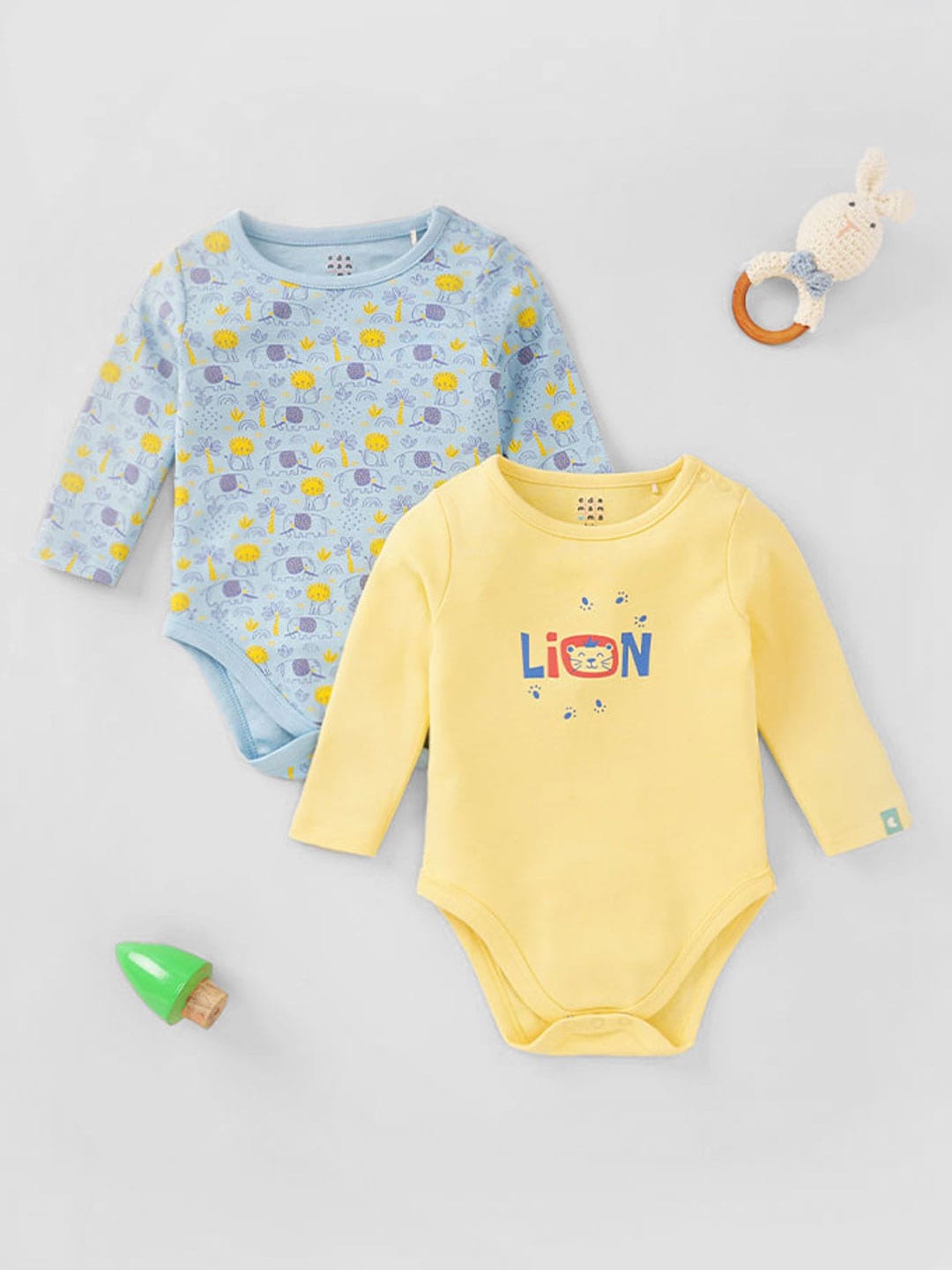

Ed-a-Mamma Baby Infants Pack Of 2 Printed Cotton Bodysuits, Blue