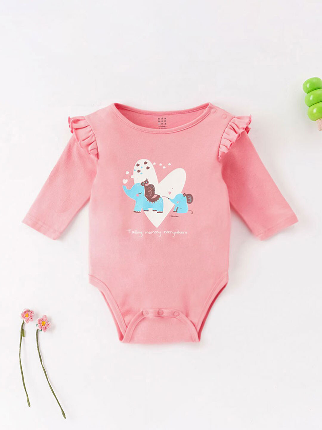 

Ed-a-Mamma Baby Infants Girls Printed Full Sleeves Cotton Bodysuit, Pink