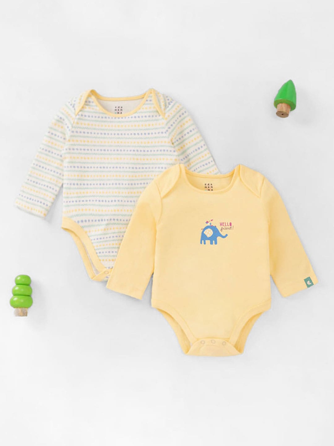 

Ed-a-Mamma Baby Infant Pack Of 2 Printed Organic Cotton Bodysuit, Yellow