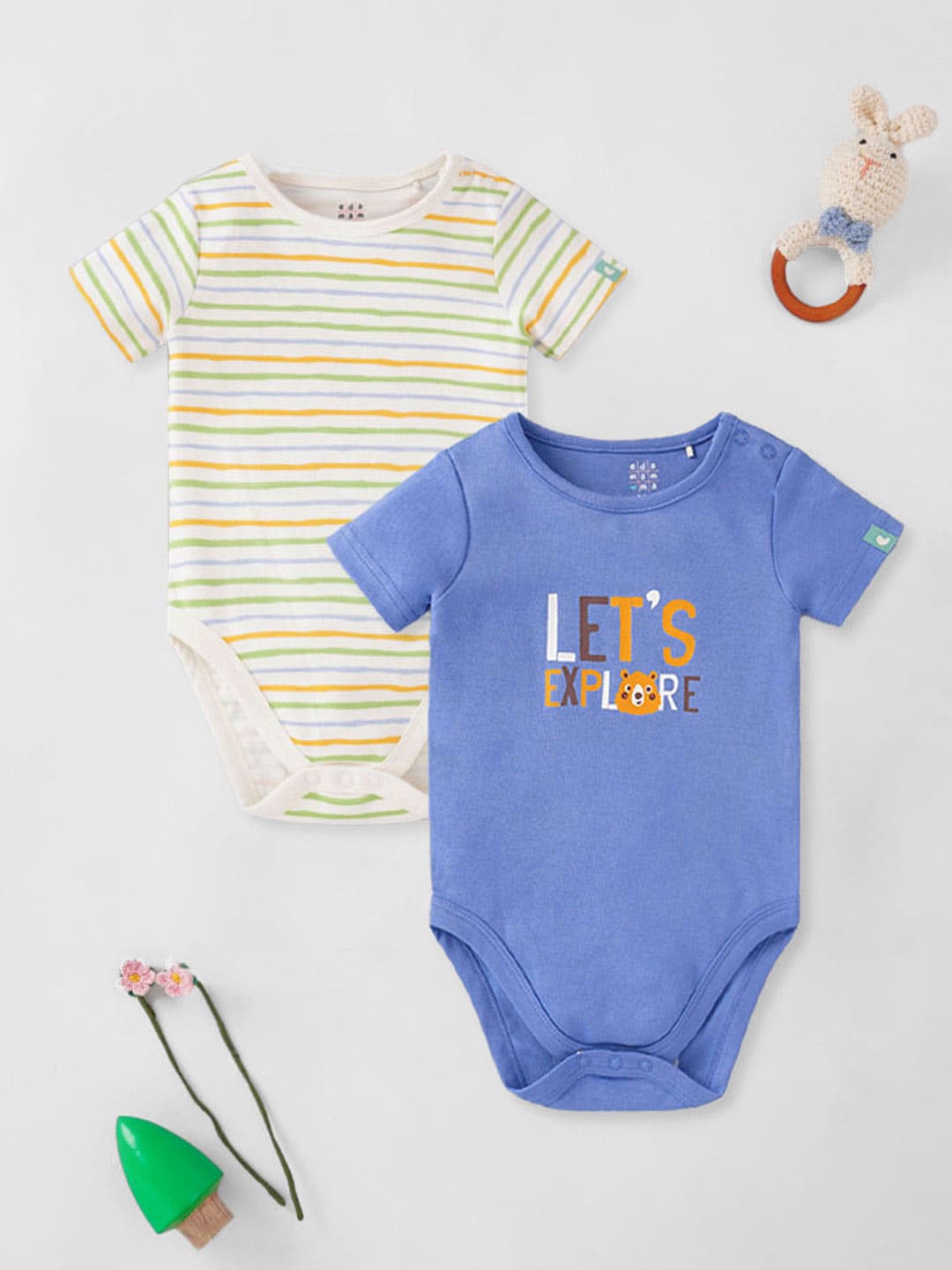 

Ed-a-Mamma Baby Infant Boys Pack Of 2 Printed Cotton Bodysuit, Blue